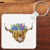 Porte-clés Vache écossaise avec fleurs Aquarelle (Verso)