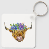 Porte-clés Vache écossaise avec fleurs Aquarelle (Dos)