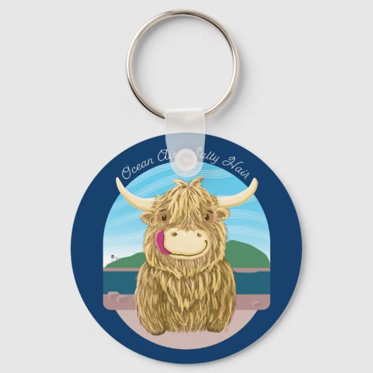 Porte-clés Vache écossaise Highland Avec Cheveux Salé Océan (Recto)