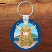 Porte-clés Vache écossaise Highland Avec Cheveux Salé Océan (Recto)