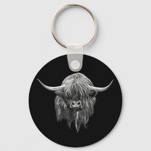 Porte-clés Vache Écossaise Highland En Noir Et Blanc