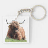 Porte-clés Vache Écossaise Mignonne aux longs poils des Highl (Dos)