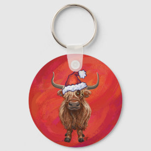 Porte-clés Vache Highland à Santa Hat sur Red