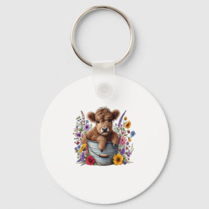 Porte-clés Vache Highland dans le seau à fleurs Png, mignonne