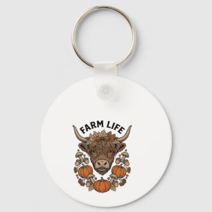 Porte-clés Vache Highland d'automne avec lunettes en forme de
