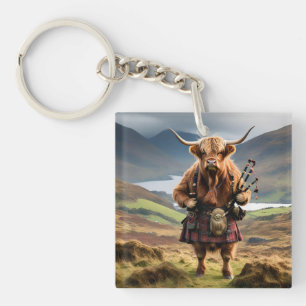 Porte-clés Vache Highland Écossaise Sonneur De Cornemuse,