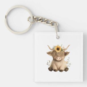 Porte-clés Vache Highland Fleur de Soleil Bohème