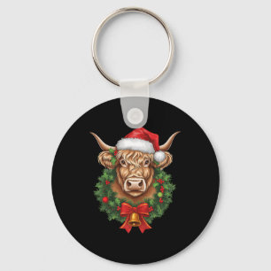Porte-clés Vache Highland Noël Noël Noël Père Noël Wooly Farm