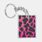Porte-clés Vache Imprimé Rose Chaud et Noir (Devant gauche)