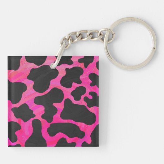Porte-clés Vache Imprimé Rose Chaud et Noir (Dos)