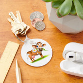 Porte-clés Vache laitière au dessin mignonne avec fleur et he