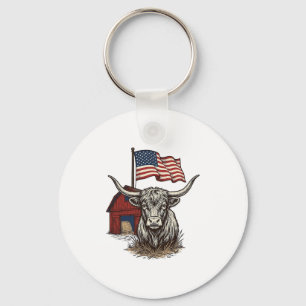 Porte-clés Vache Longhorn Patriotique et Conception Vectoriel