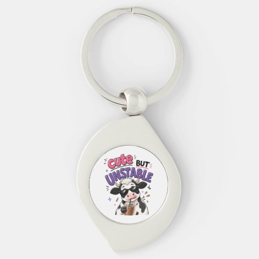 Porte-clés Vache mignonne mais instable avec café glacé (Devant)