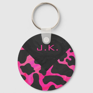 Porte-clés Vache Monogram Imprimé Rose et Noir