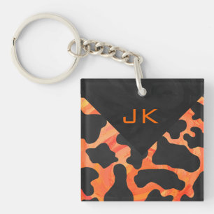 Porte-clés Vache Monogramme Imprimé Noir et Orange