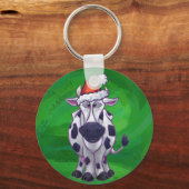 Porte-clés Vache Noël sur vert (Recto)