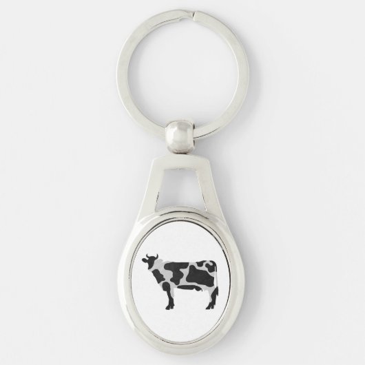 Porte-clés Vache Noir et Blanc Silhouette (Devant)
