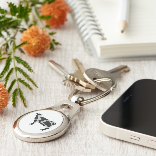 Porte-clés Vache Noir et Blanc Silhouette (Côté )