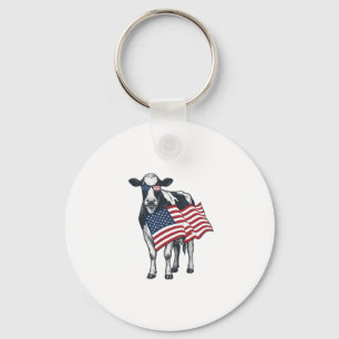 Porte-clés Vache patriotique Drapeau américain Gravure vintag