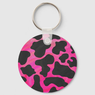Porte-clés Vache rose chaud et noir