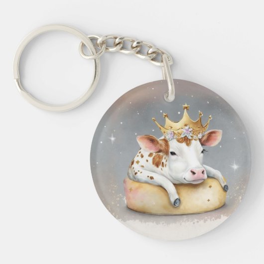Porte-clés Vache royale rêvant sur un trône de fromage (Devant)