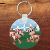 Porte-clés Vaches de bébé sur une colline avec clôture blanch (Recto)
