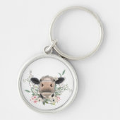 Porte-clés vaches nez baiser fleurs aquarelle gris animal de  (Devant)