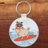 Porte-clés Vague à cheval heureux chien de carlin sur la plan (Recto)