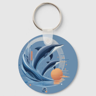 Porte-clés Vague de dauphin moderne – Art océanique futuriste