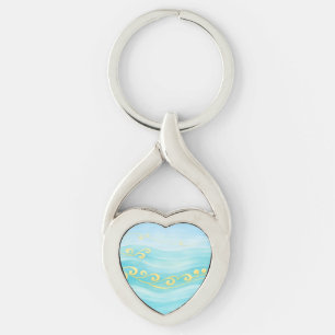 Porte-clés Vague de mer bleue et or