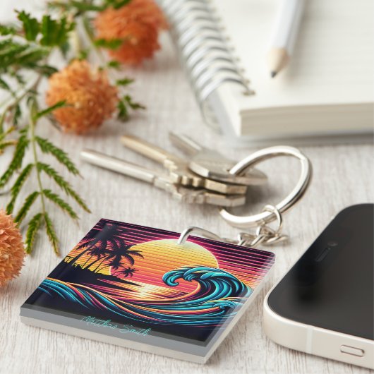 Porte-clés Vague de Surf rétro Sunset (Devant Droit)