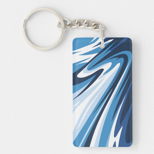 Porte-clés Vague Dynamique Abstrait aux Teintes Bleues (Devant)
