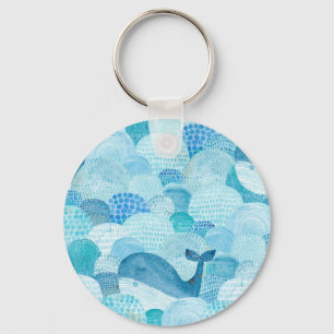 Porte-clés Vagues, baleine, texture bleu enfantine