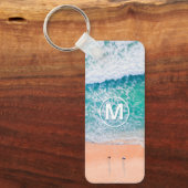 Porte-clés Vagues de plage, monogramme blanc dans un cercle (Recto)