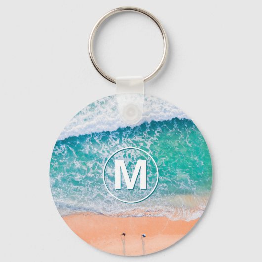Porte-clés Vagues de plage, Monogramme blanc en Porte - clé c (Recto)