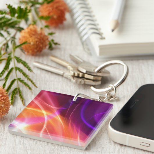 Porte-clés Vagues dynamiques violettes et roses (Devant Droit)