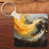 Porte-clés Vagues modernes en marbre abstrait doré (Recto)