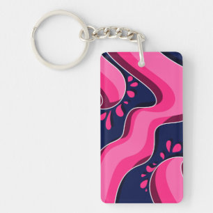 Porte-clés Vagues roses fluides sur fond bleu marine