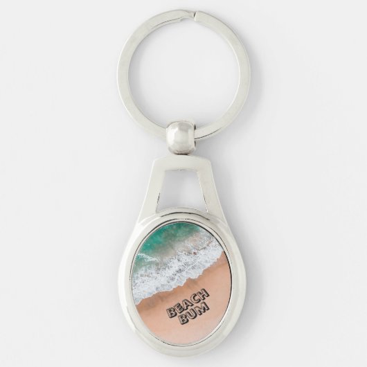 Porte-clés Vagues sur la plage de sable Texte propre Beach Bu (Devant)