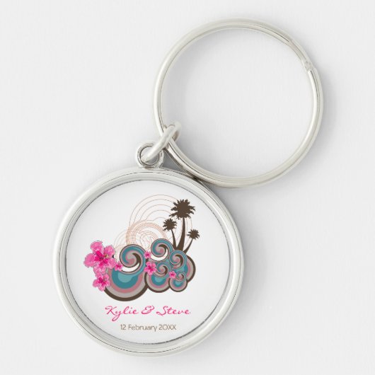 Porte-clés Vagues tropicales et Merci rose de ketmie/cadeau/ (Devant)