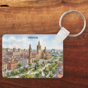 Porte-clés Valence Espagne Vue de la ville à l'aquarelle Voya