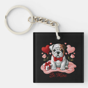Porte-clés Valentine Be Mine Anglais Bulldog Acrylique Porte