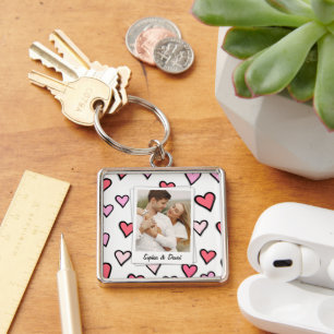 Porte-clés Valentine Couple Photo personnalisée Monogramme Fo