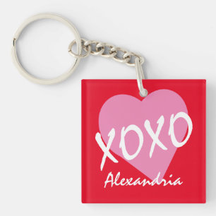 Porte-clés Valentine Pink XOXO Baisers Embrasages Nommé Rouge