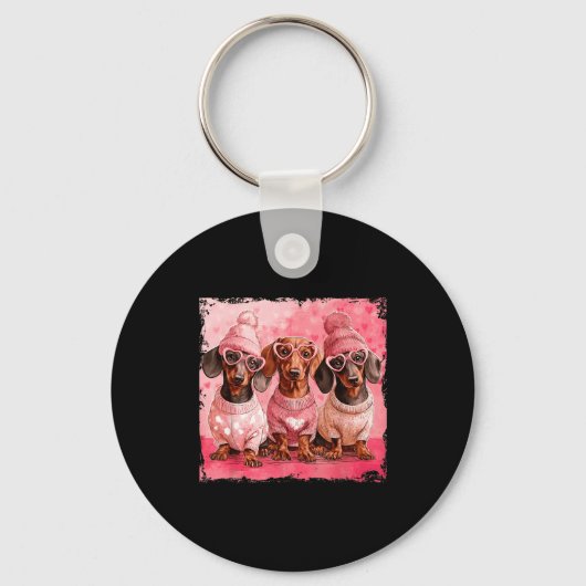 Porte-clés Valentine’s Day Dog Cute Dachshund Dogs For Dog Mo (Recto)