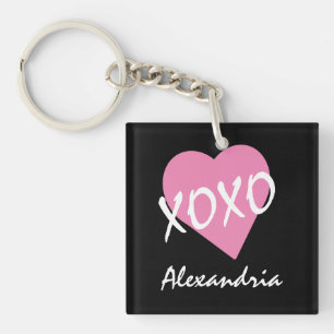 Porte-clés Valentine XOXO Coeur rose nommé Noir