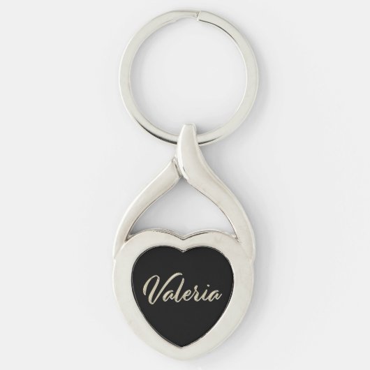 Porte-clés Valeria en or blanc, écriture manuscrit (Devant)