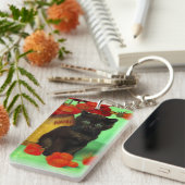 Porte-clés Van Gogh Black Kitten Fleurs rouges (Devant droit)