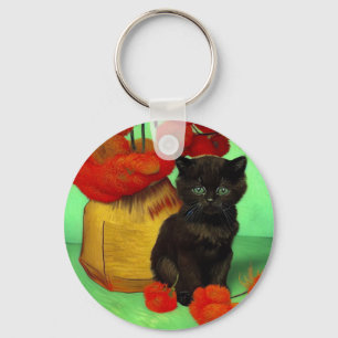 Porte-clés Van Gogh Black Kitten Fleurs rouges