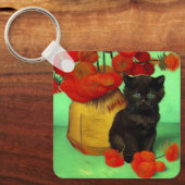 Porte-clés Van Gogh Black Kitten Fleurs rouges (Recto)